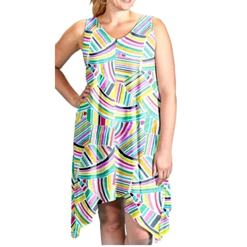 Fresh Produce Sundrenched Lydia Abstract Print Asymmetrical Hem Midi Dress 1X
